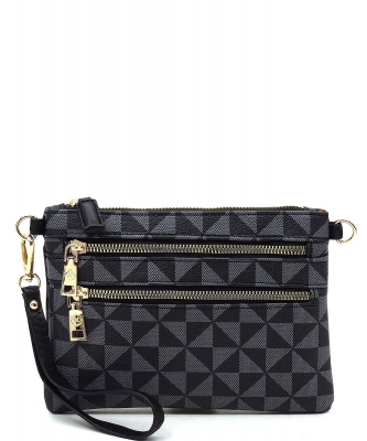 PM Monogram Multi Zip Clutch Crossbody Bag Wristlet PM2581 BLACK